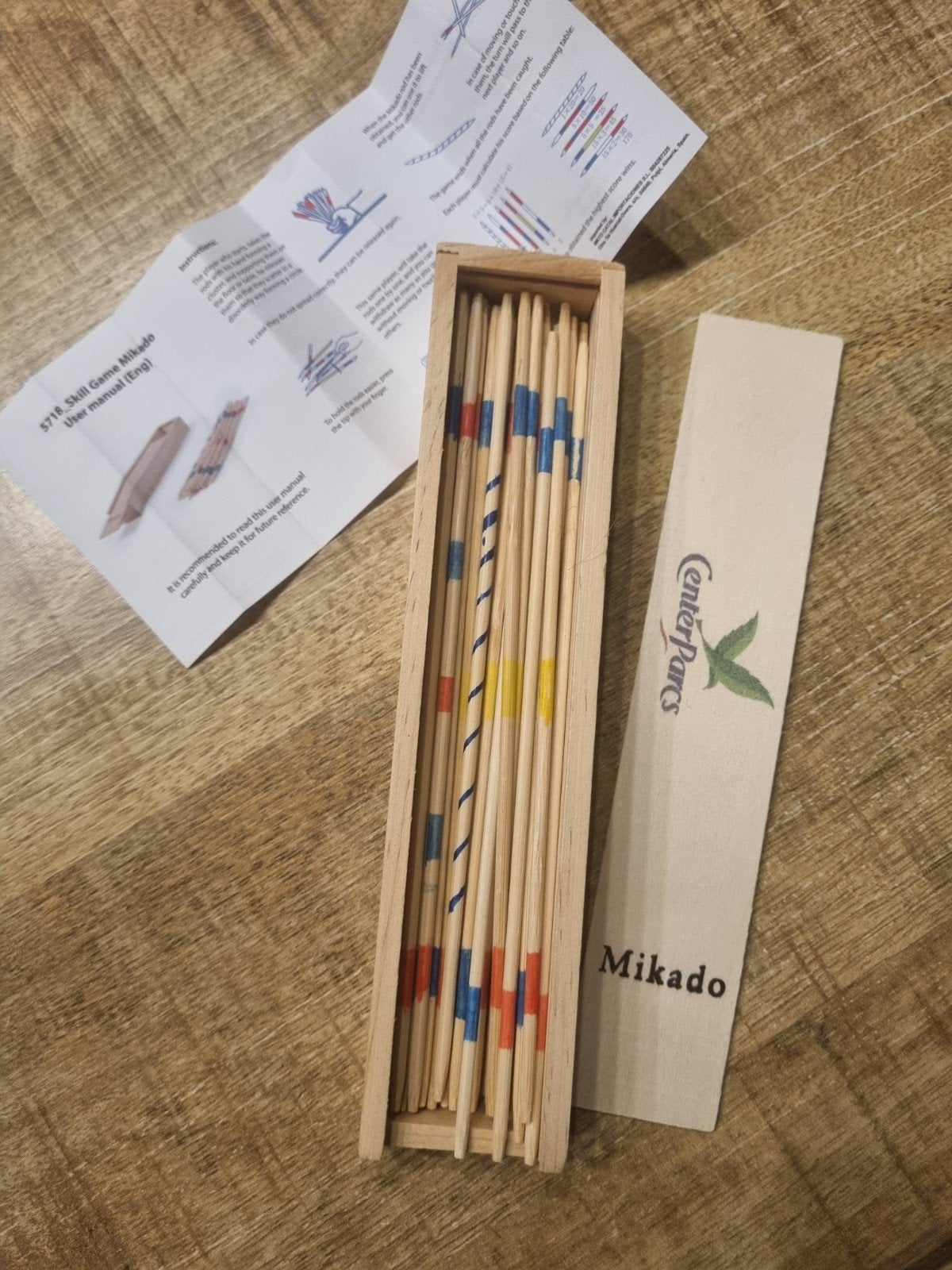 Mikado spel in houten doosje - Center Parcs editie, Hobby en Vrije tijd, Vijf spelers of meer, Ophalen, Gebruikt, Center Parcs