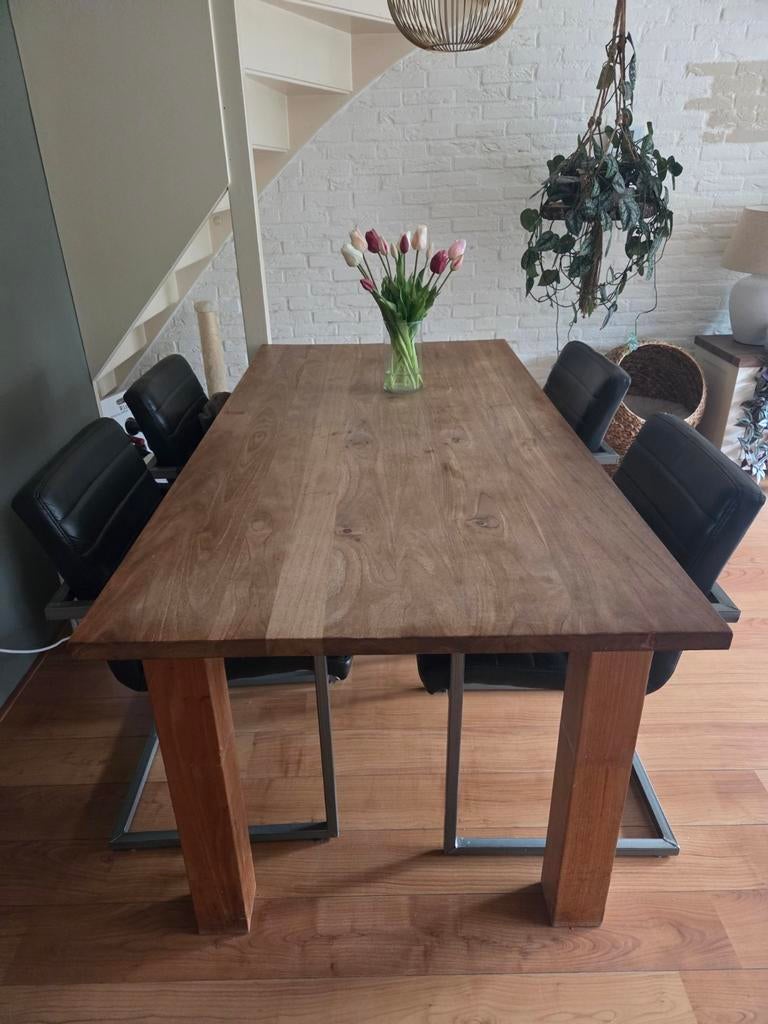 Teak houten eettafel 1,80 x 0,90 m met gratis stoelen!, Huis en Inrichting, Tafels | Eettafels, Ophalen, Gebruikt, Teakhout, 50 tot 100 cm