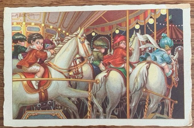 Antieke Ansichtkaart: Kinderen op Carrousel (1935), Ophalen of Verzenden, 1920 tot 1940, Gelopen, Zeeland