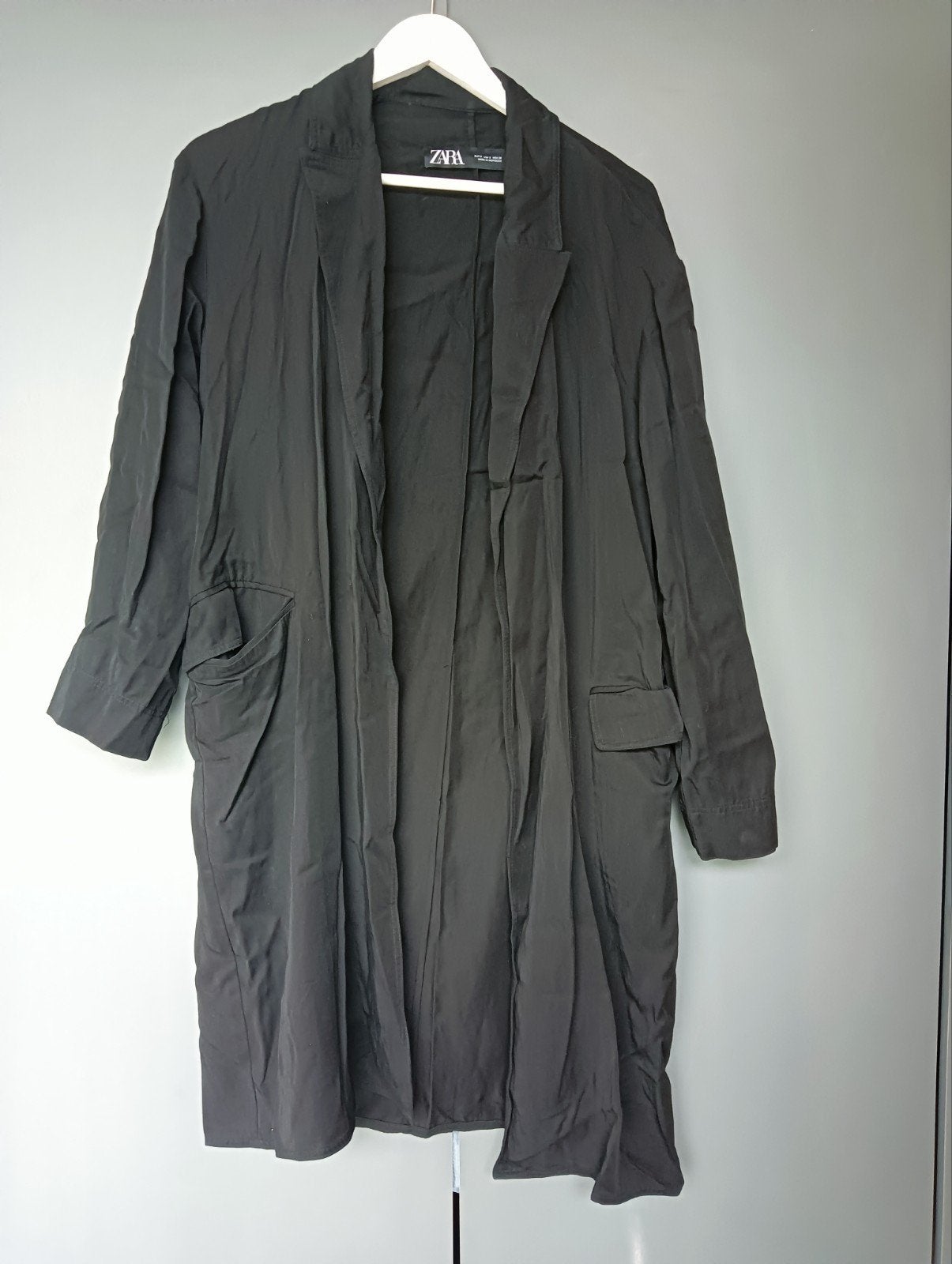 Zwarte dunne lange jas zonder sluiting mt S van Zara, Ophalen of Verzenden, Maat 36 (S), Gedragen, Zara
