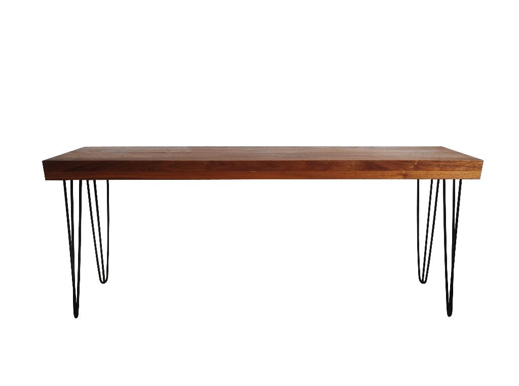 Fantastische sidetable hairpin poten en massief houten blad, Gebruikt, 150 tot 200 cm, Ophalen, Overige houtsoorten