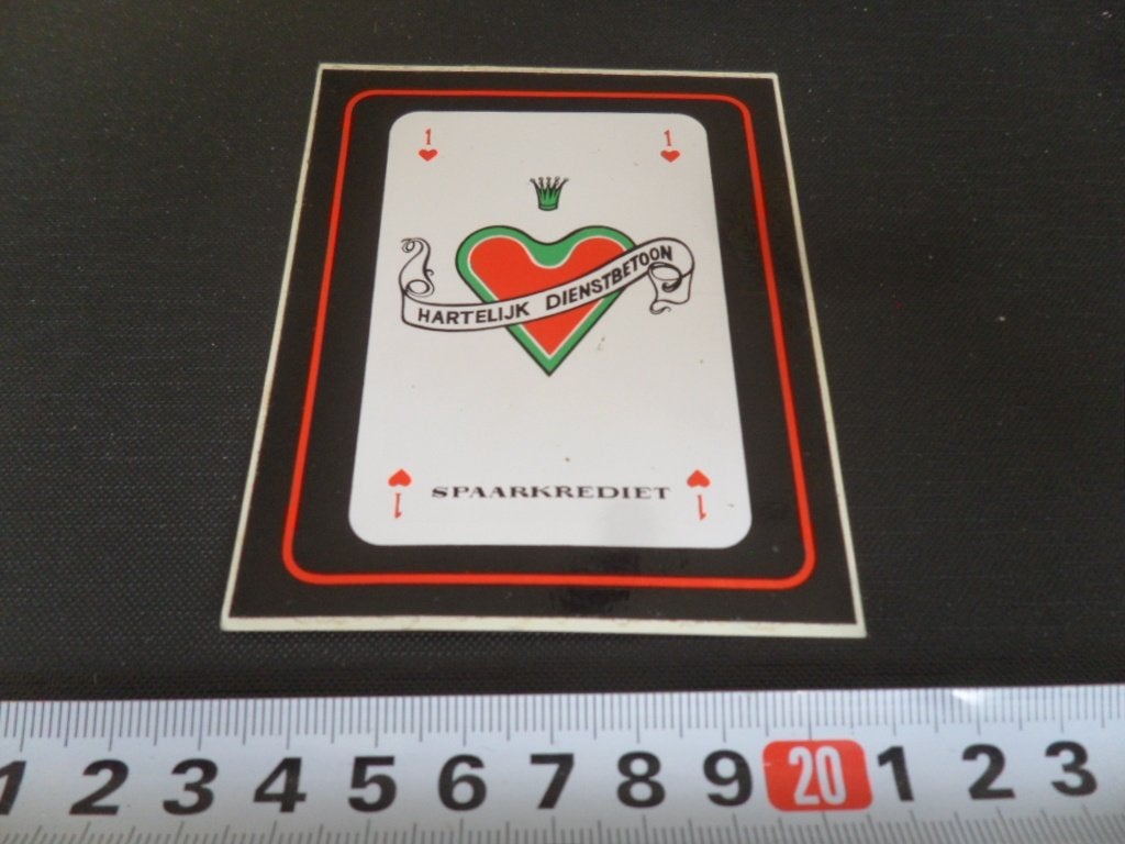 sticker spaarkrediet hartelijk dienstbetoon - speelkaart, Ophalen of Verzenden, Zo goed als nieuw