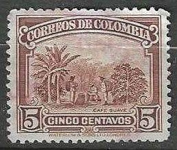 Colombia 1932 - Yvert 266 - Koffieplantage - 5 c. (ST), Verzenden, Gestempeld, Zuid-Amerika