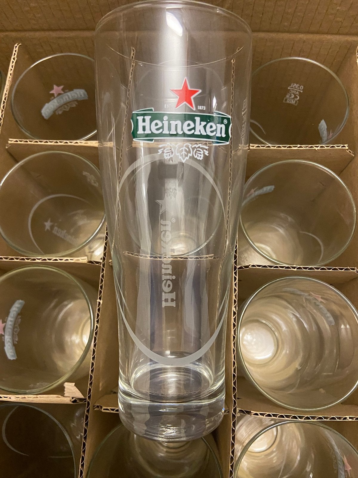 96 Heineken Ellipse Core bierglazen 35cl fluitje, Ophalen of Verzenden, Zo goed als nieuw, Glas of Glazen, Overige merken