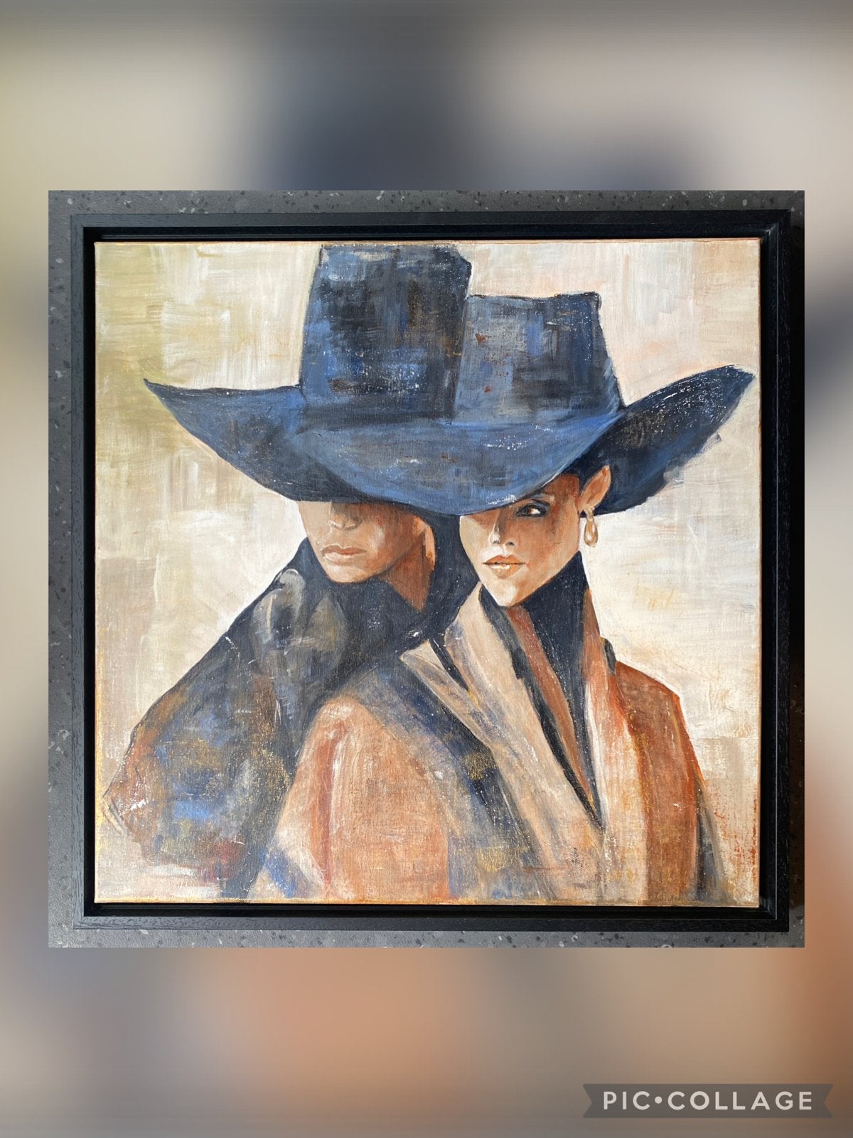 Blue couple op 50x50 canvas in zwarte baklijst, Ophalen of Verzenden, Textiel, Ingelijst, Figuren