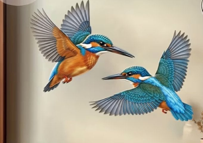 Muurdecoratie IJsvogels hout 2 stuks, Huis en Inrichting, 20 cm, 17 cm, Hout, Meerkleurig