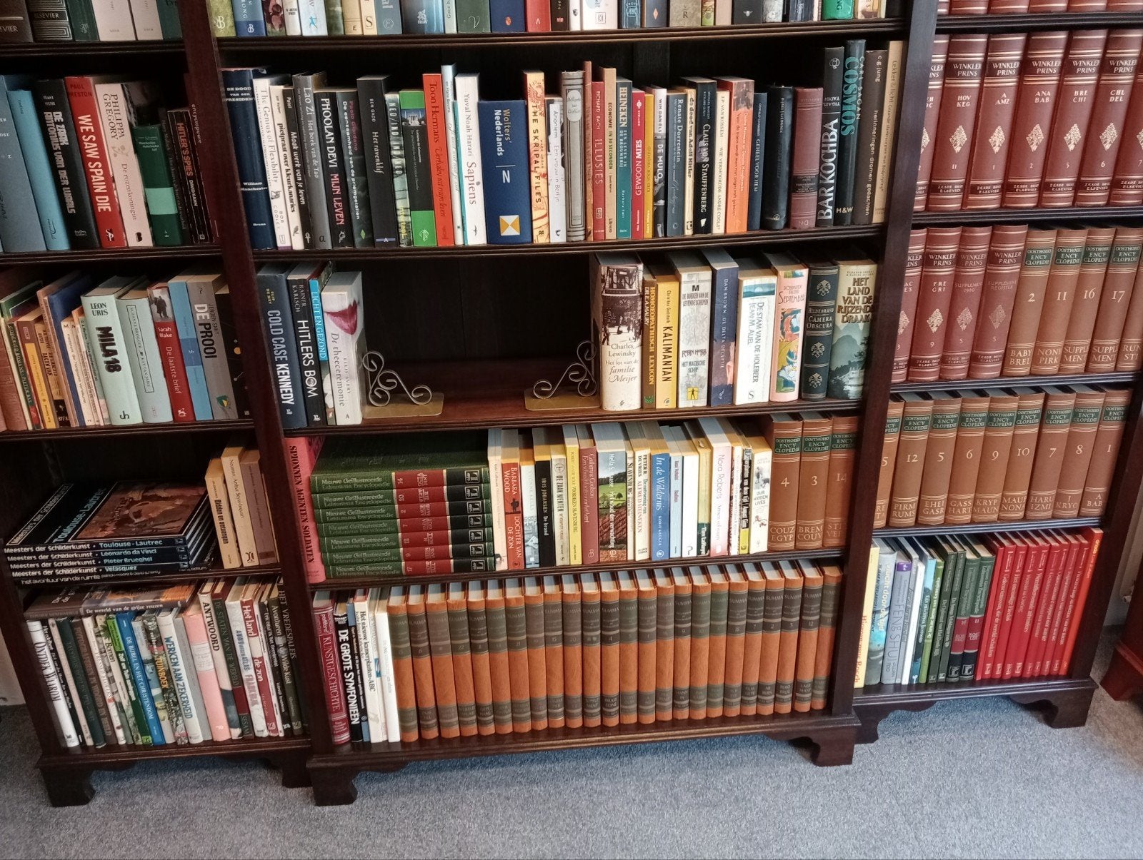 Grote Engelse Mahonie Boekenkast/Bibliotheek Nieuwstaat, Huis en Inrichting, Kasten | Boekenkasten, EU, 200 cm of meer, EU, Ophalen of Verzenden