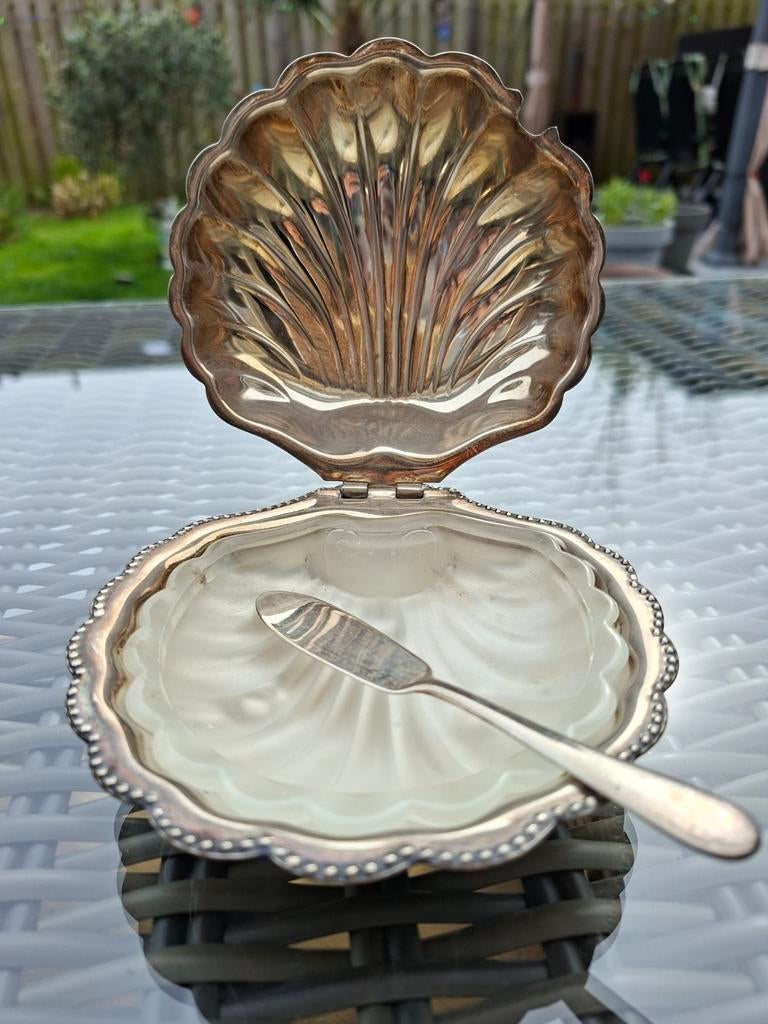 Kaviaar boterschaaltje schelp met botermesje, Ophalen, Gebruikt, Overige materialen, Los bestek