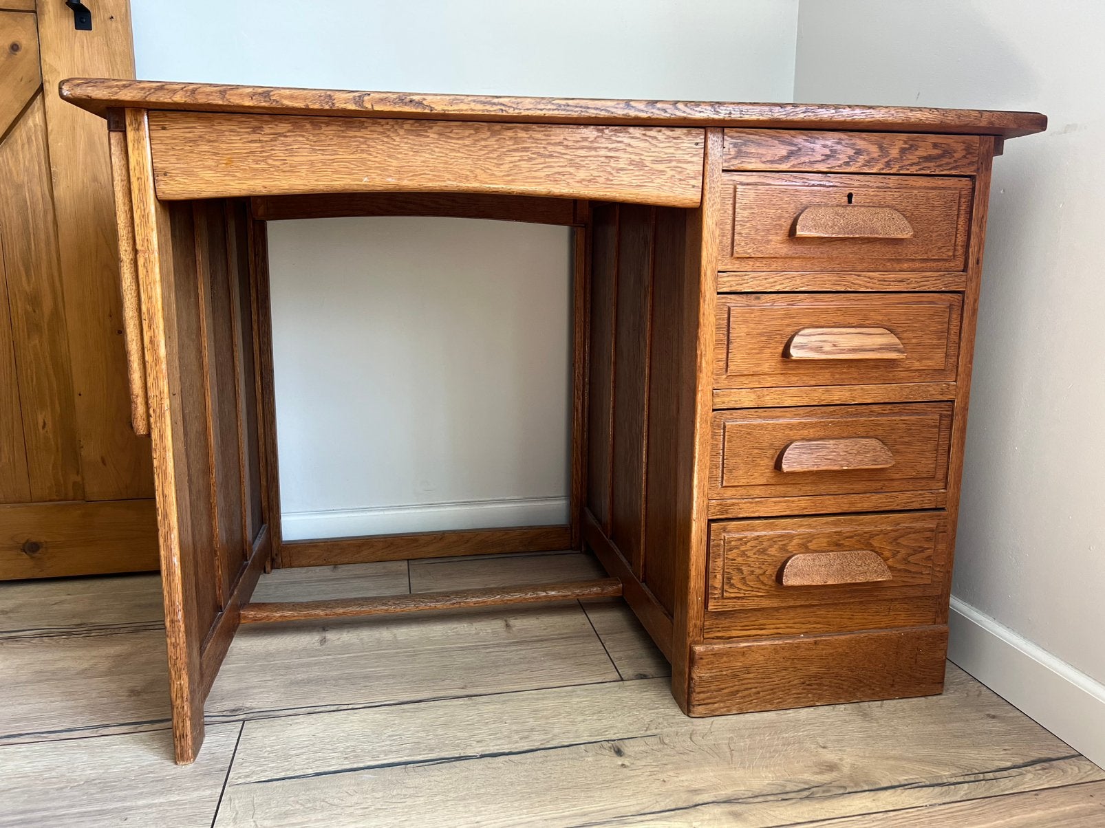 Mooi oud eiken bureau met ladekast, Ophalen, Gebruikt, Antiek, Bruin