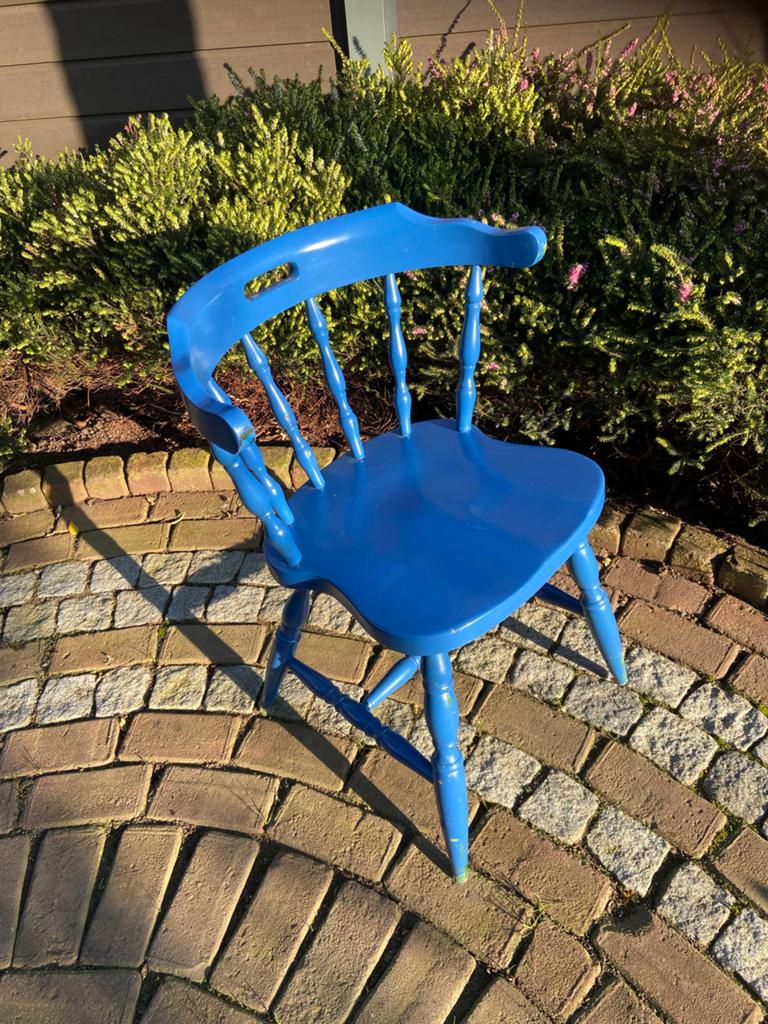Vintage Windsor stoel - Blauw houten eetkamerstoel, Ophalen, Gebruikt, Blauw, Eén