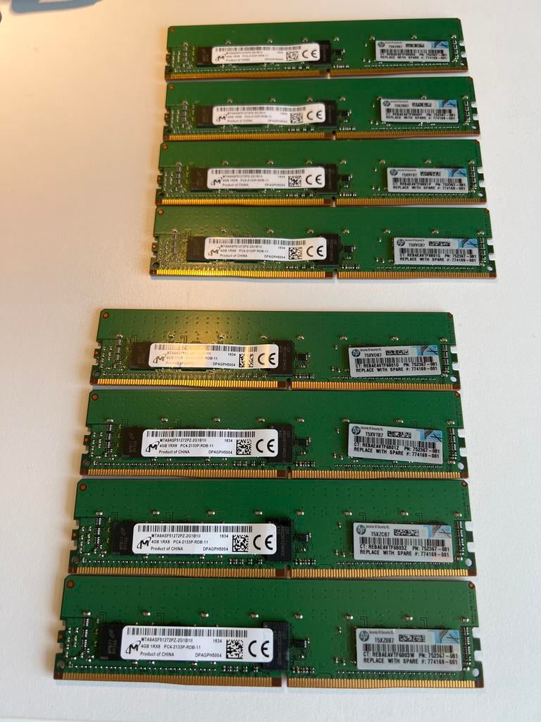 8x 4GB HP DDR4 PC4-2133P Server RAM (PN 752367-081), Gebruikt, Server, DDR4, Ophalen of Verzenden