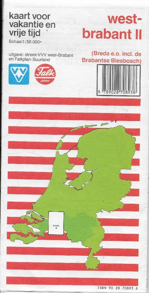 pl124 VVV  Plattegrond West Brabant ll, Gelezen, Ophalen of Verzenden, Landkaart, Nederland