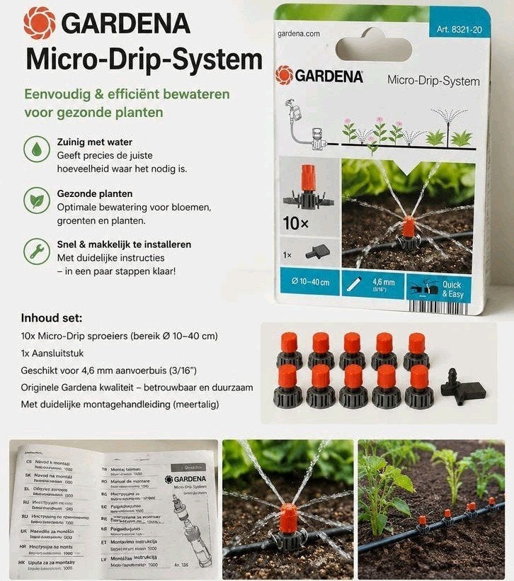 Gardena Micro-Drip-System set voor efficiënte bewatering, Tuin en Terras, Ophalen of Verzenden, Gebruikt, Nevelsproeier