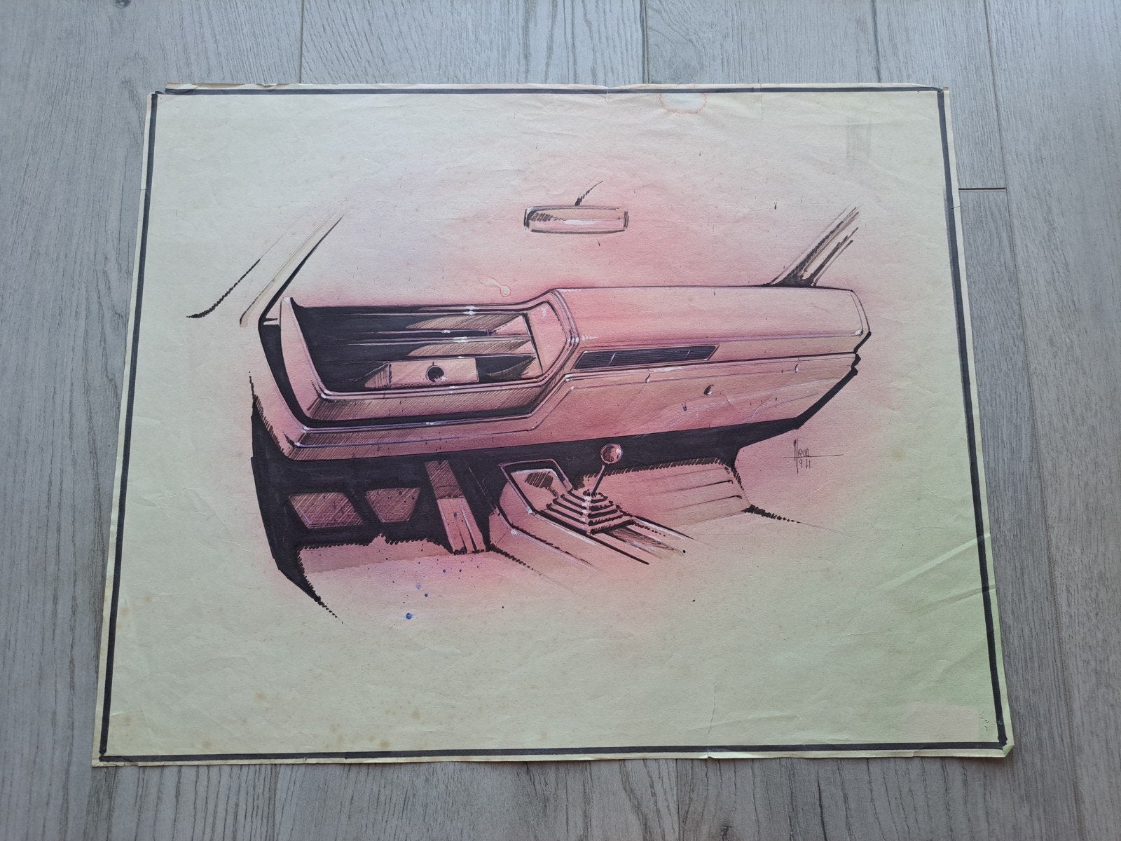 Originele vintage concept car design schets – 1971 –, Antiek en Kunst, Kunst | Tekeningen en Foto's, Ophalen of Verzenden, Tekening