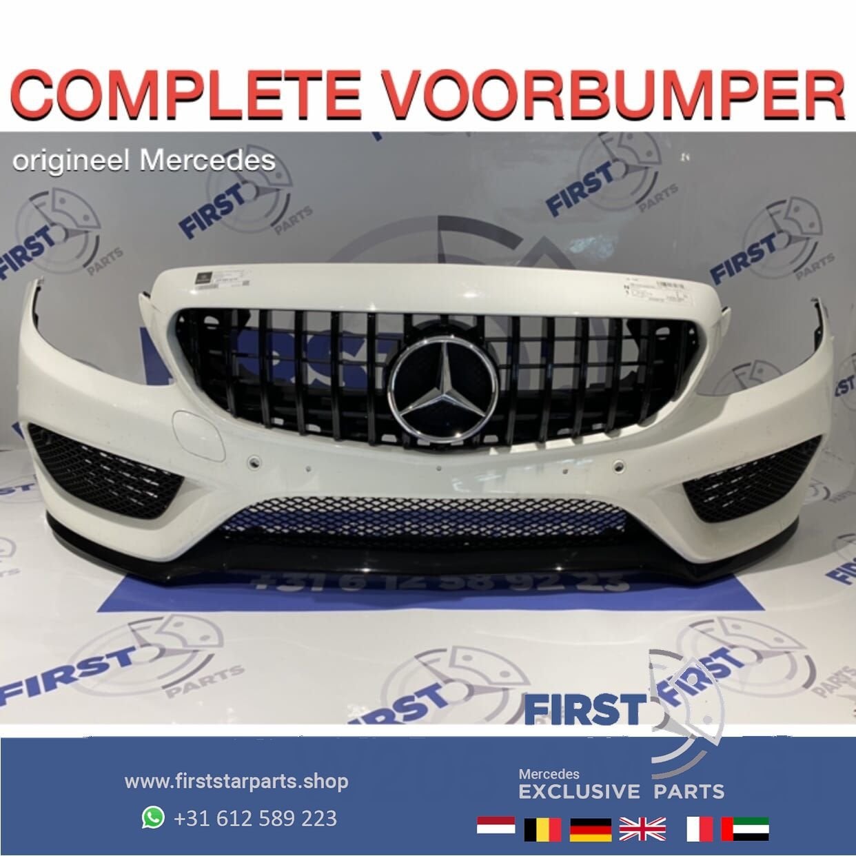W205 AMG LINE VOORBUMPER Mercedes C Klasse WIT + GT GRIL COM, Auto-onderdelen, Carrosserie en Plaatwerk, Gebruikt, -, Voor, Ophalen of Verzenden