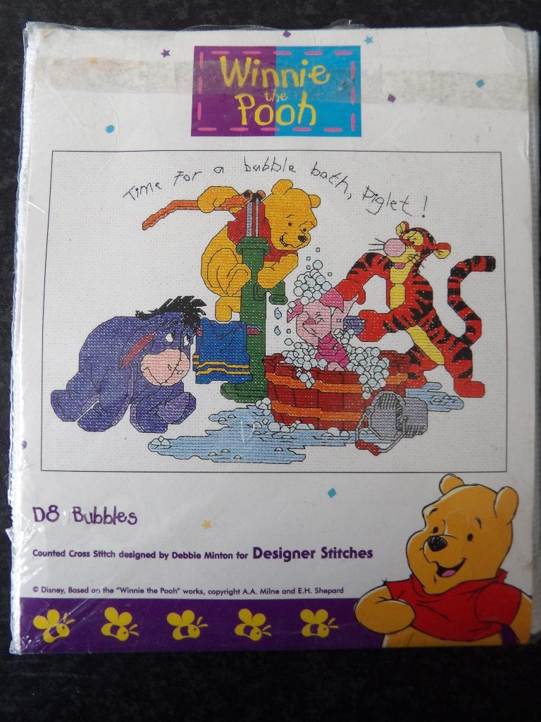 Nieuw borduurpakket Winnie the Pooh + vrienden in bad, Ophalen of Verzenden, Nieuw, Handborduren, Borduurpakket