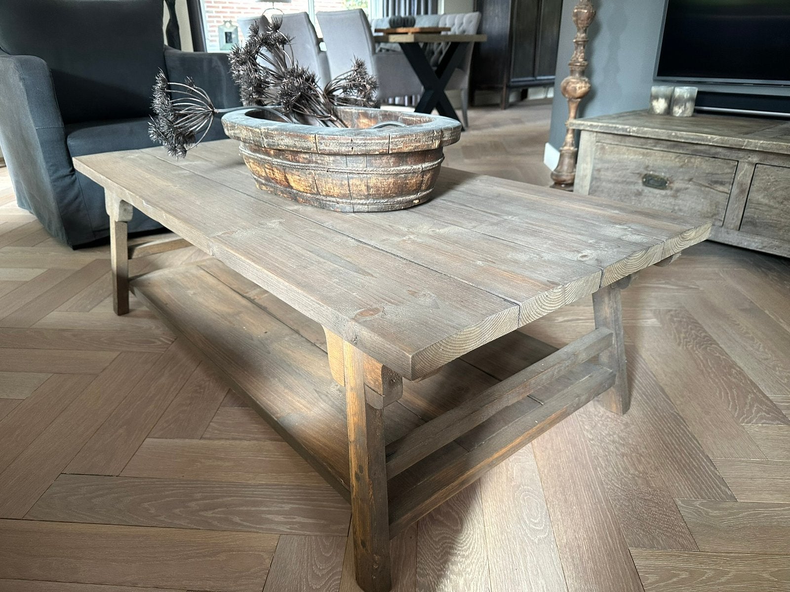 Houten Salon tafel, 100 tot 150 cm, Zo goed als nieuw, Grenenhout, Rechthoekig