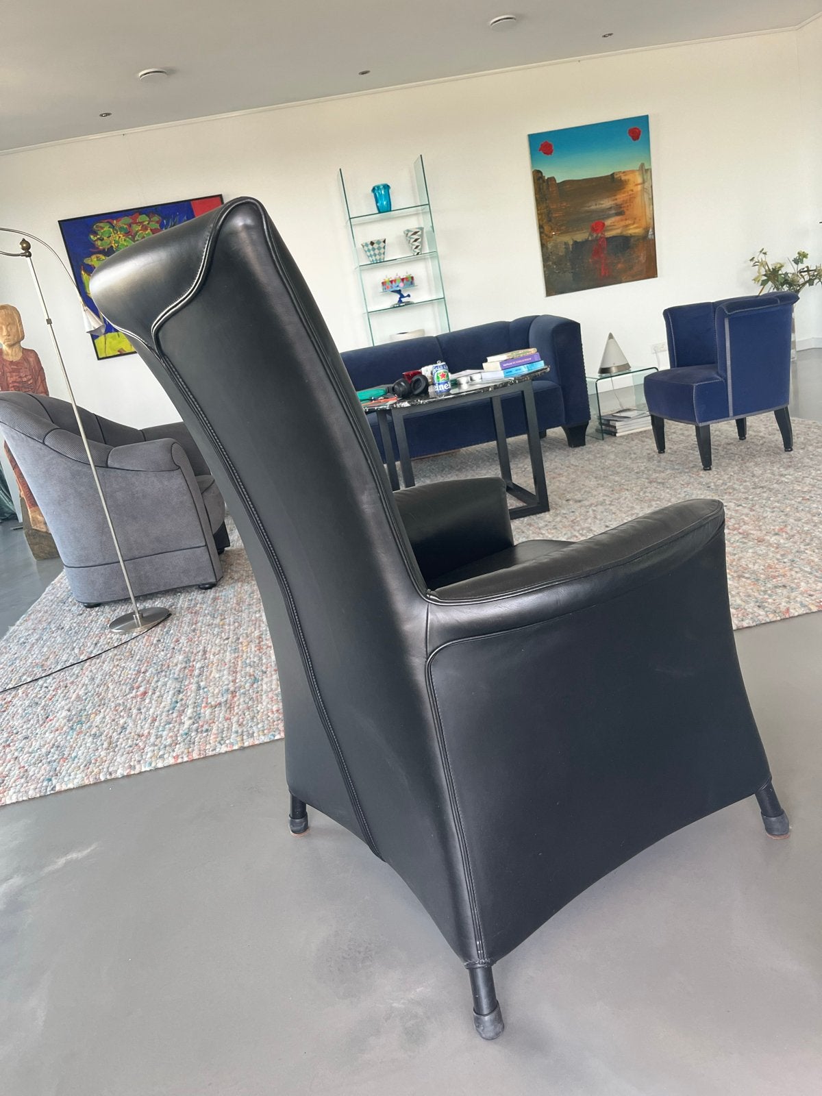 Designer fauteuil Paolo Piva door Wittmann, zwart leer, Ophalen, Zo goed als nieuw, Leer, 75 tot 100 cm