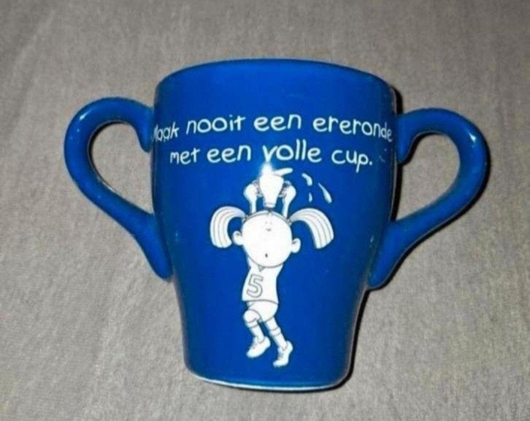 Leuke blauwe bekers met grappige opdruk - Blue Band, Ophalen of Verzenden, Zo goed als nieuw, Gebruiksvoorwerp