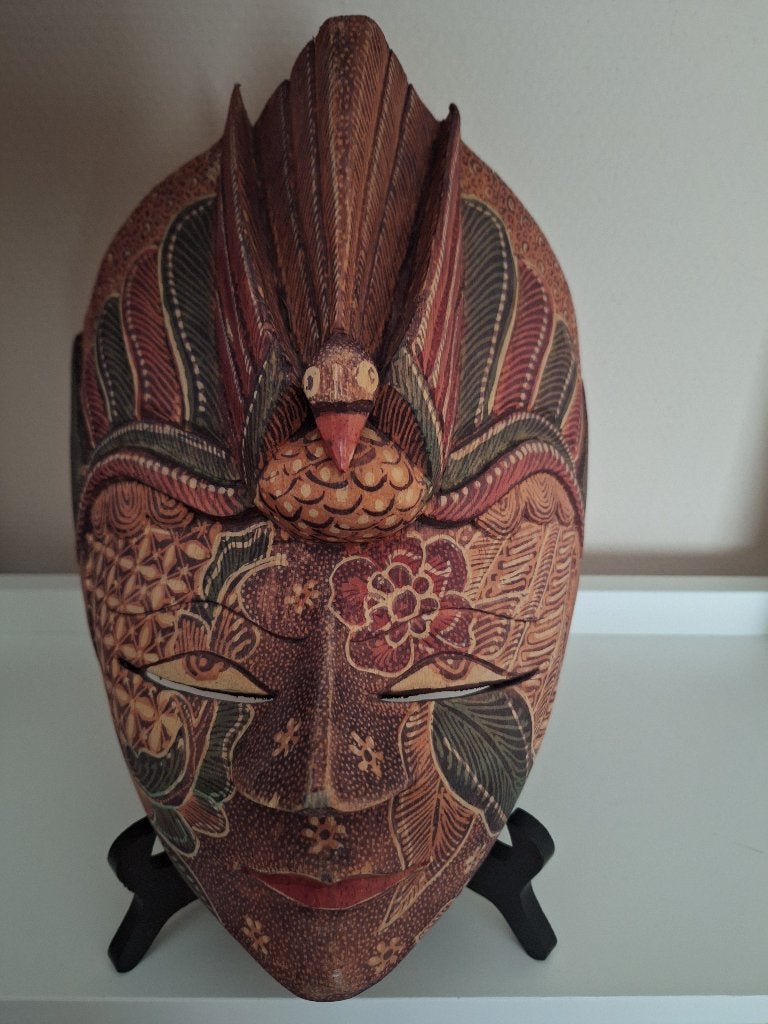 Handgeschilderde Javaanse Batik masker., Overige onderwerpen, Handgemaakt, Hout, Masker