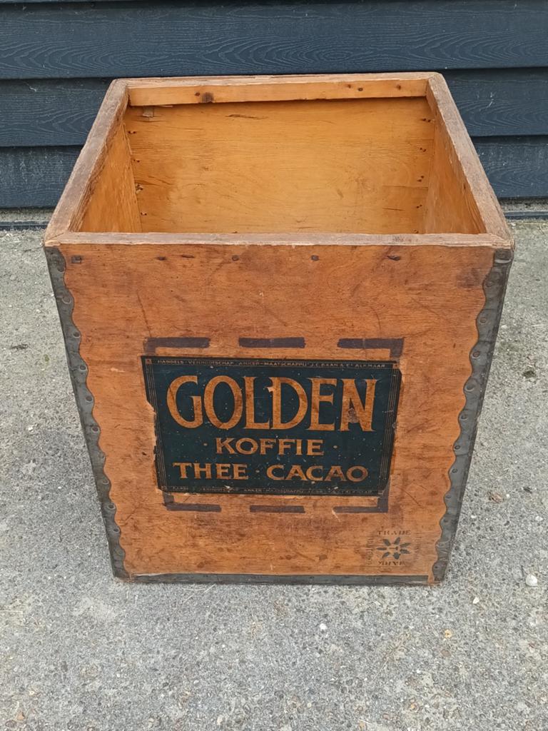 Antieke houten Golden Koffie Thee Cacao kist, Antiek en Kunst, Ophalen