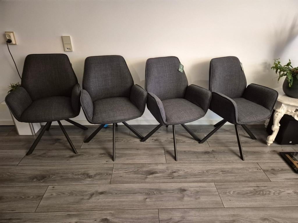 4x Nieuwe Draaibare Eetkamerstoelen - Grijs Stof, Huis en Inrichting, Stoelen, Ophalen, Modern, Draaibaar, Eetkamerstoel, Nieuw