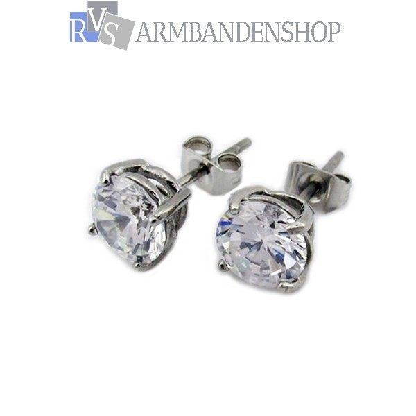 div rvs oorbellen met nep zirkonia diamant robijn of saffier, Overige materialen, Verzenden, Nieuw, Knopjes of Stekers