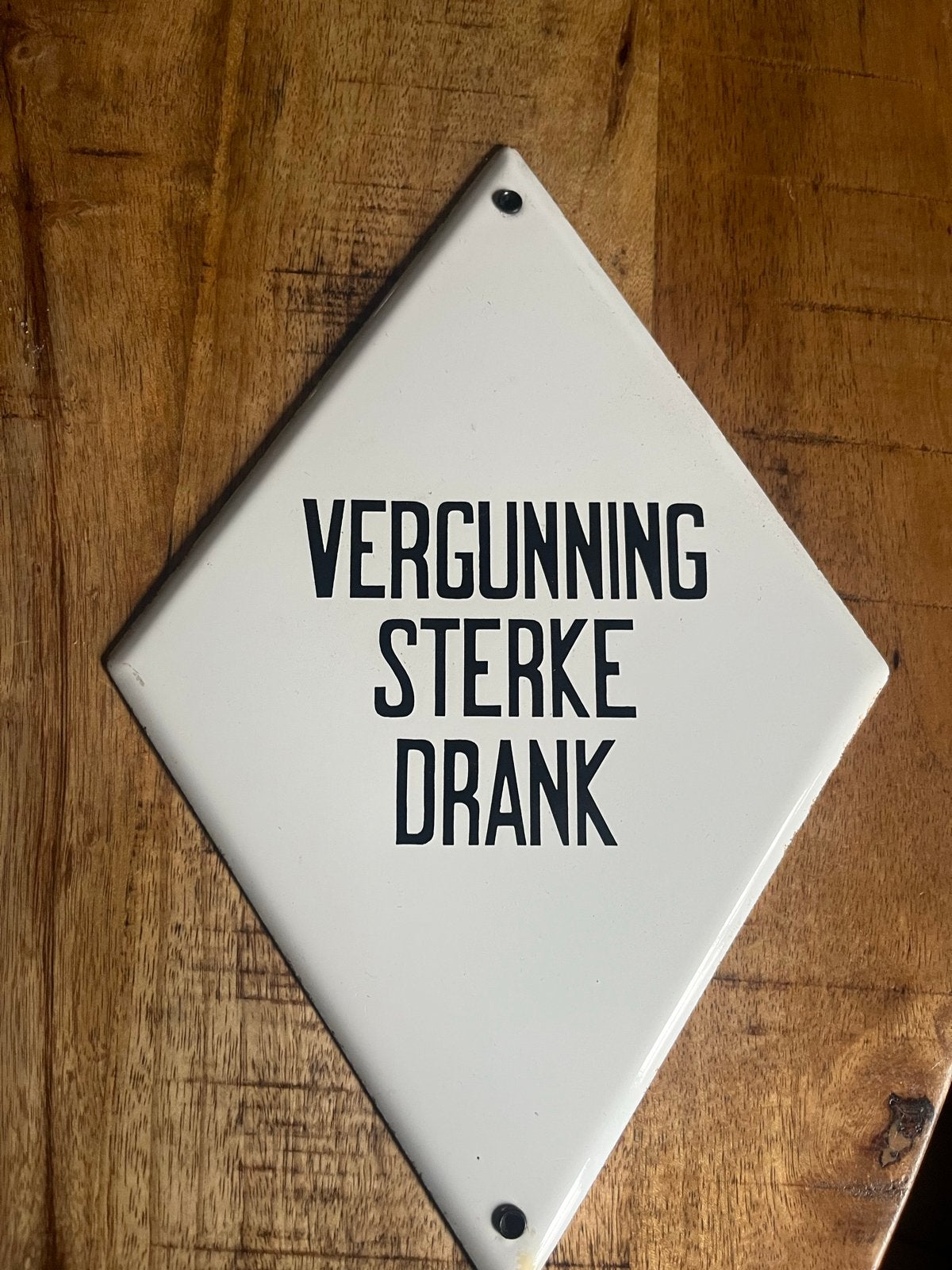 Vintage Emaille Reclamebord "Vergunning Sterke Drank", Ophalen of Verzenden