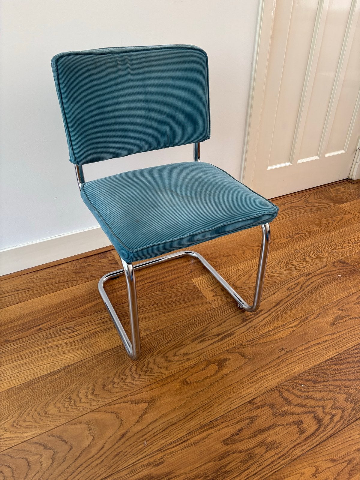 4 Petrol Buisframe Rib Stoelen - Vintage Stijl, Ophalen, Gebruikt, Overige kleuren, Vier
