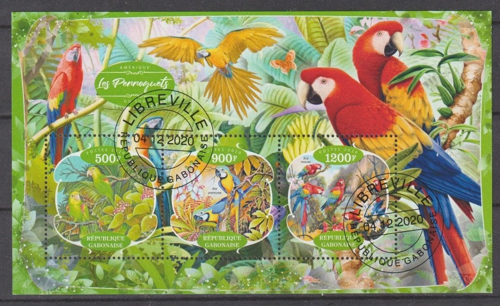 PAPEGAAIEN = Prachtig bl. v3st GABONAISE-26-010, Verzenden, Gestempeld, Dier of Natuur