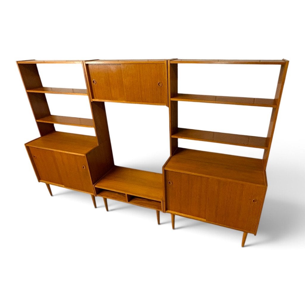 Vintage Scandinavisch wandsysteem van teak - 235 cm breed, 150 tot 200 cm, Teakhout, ?, Minder dan 100 cm