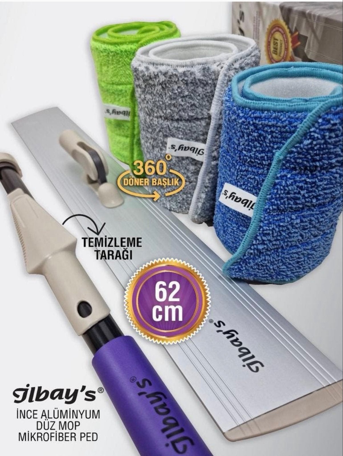 ilbay's 360 Draaibare Mop met 3 Microvezelpads - 62 cm, Ophalen of Verzenden, Mop of Dweil