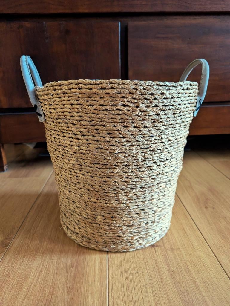 Grote mand / bloempot zeegras met kunststof binnenpot, Tuin en Terras, Bloempotten, Overige materialen, Rond, Nieuw, Minder dan 40 cm