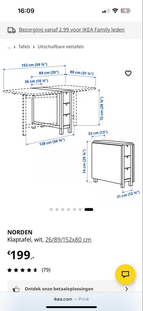 IKEA NORDEN Klaptafel, wit, uitschuifbaar, Huis en Inrichting, 50 tot 100 cm, 150 tot 200 cm, Ophalen of Verzenden, Zo goed als nieuw