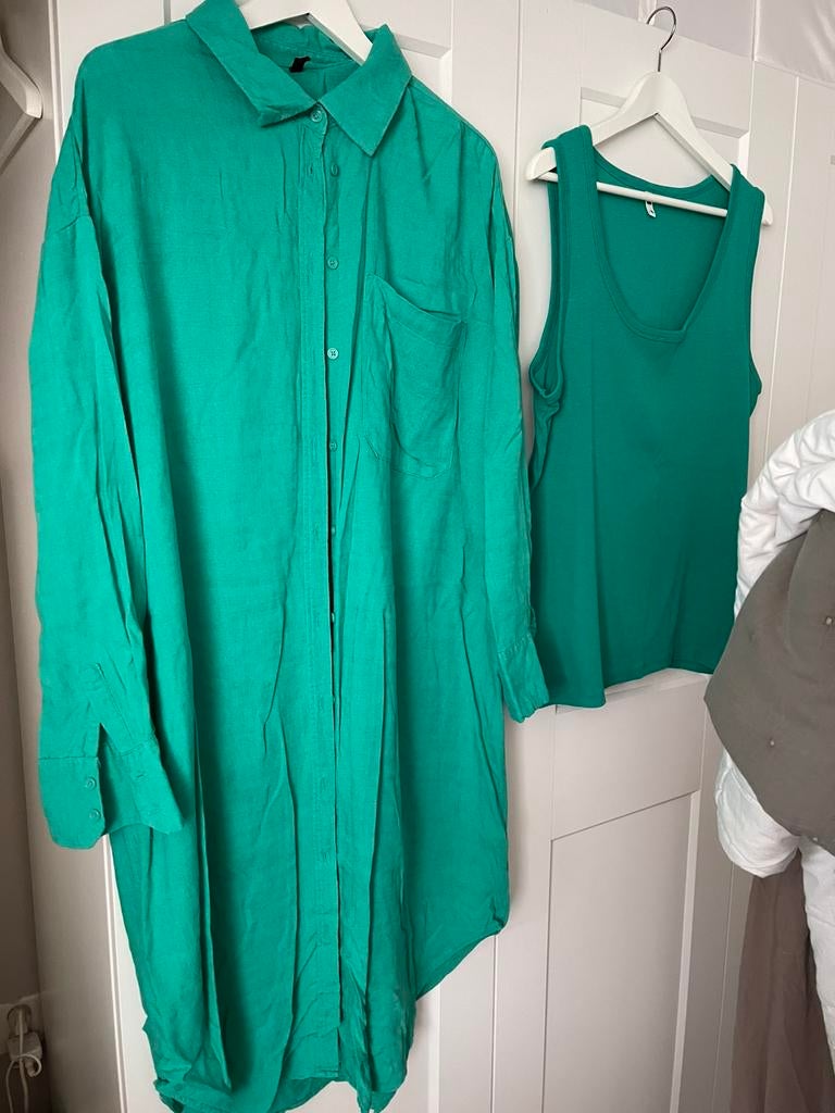 HEMA - prachtige set linnenlook jurk smaragdgroen maat XL  , Verzenden, Maat 46/48 (XL) of groter, Zo goed als nieuw, Hema