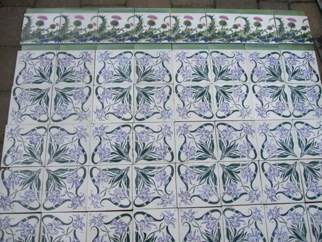 52 Antieke jugendstil wandtegels groene/lila afbeelding, Ophalen