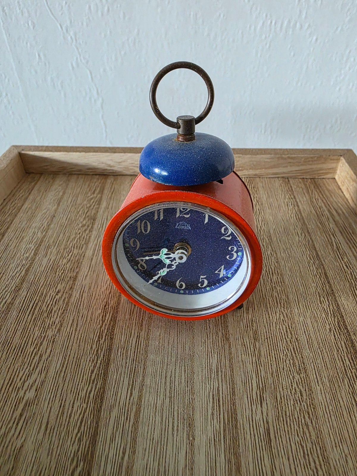 Vintage Lumen wekker rood/blauw, Antiek en Kunst, Antiek | Klokken, Ophalen of Verzenden