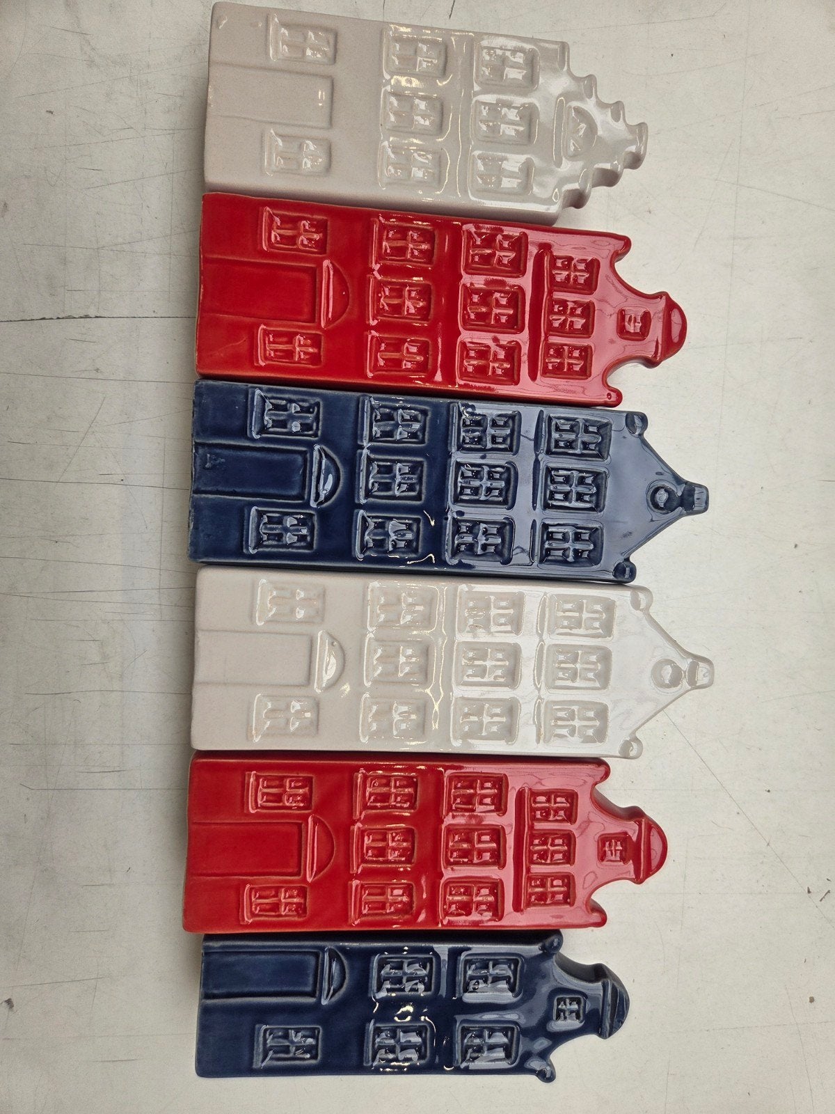 Set van 6 grachtenpand vaasjes - rood, wit, blauw, Huis en Inrichting, Ophalen of Verzenden, Nieuw
