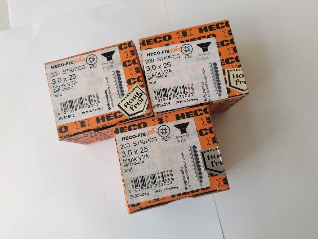 Schroeven HECO RVS 3,0x25mm (PZD-1) RVS 3x doos 200 stuks, Schroeven, Nieuw, Ophalen of Verzenden, Minder dan 50 mm
