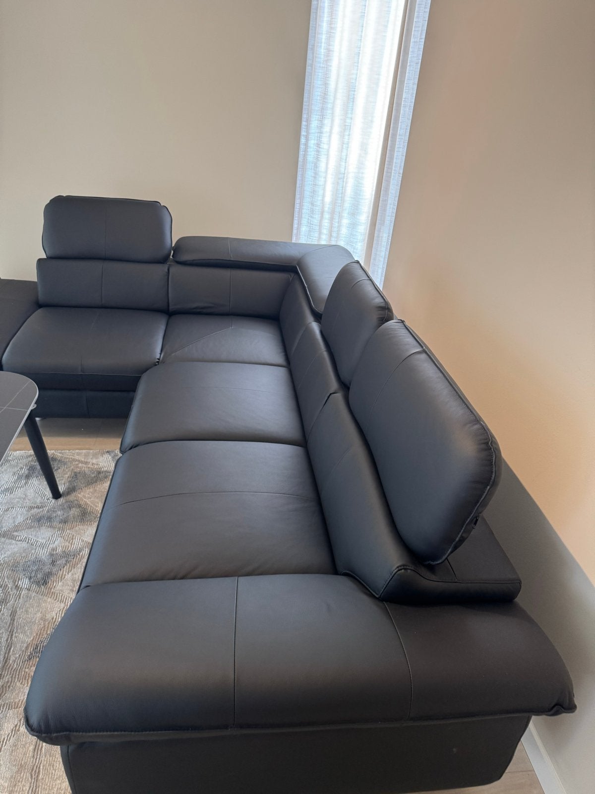 Moderne Zwarte Leren Hoekbank - Comfortabel en Ruim, 100 tot 125 cm, Hoekbank, 300 cm of meer, Leer