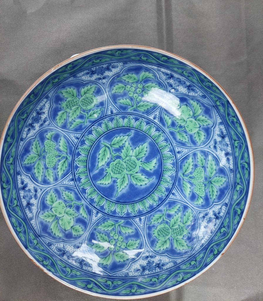 Prachtige vintage Japanse schaal – blauw/groen porselein, Ophalen, Gebruikt, Schaal of Schalen, Overige stijlen