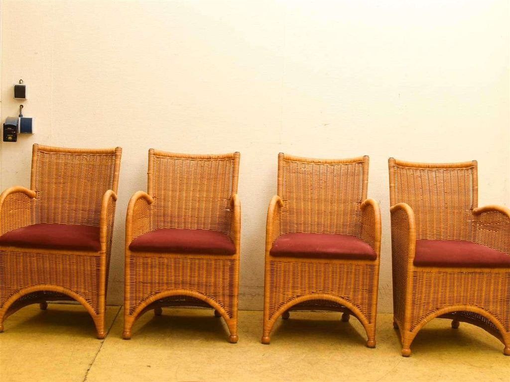 Set van 4 rieten Fauteuils en 1 Hocker 53964, Ophalen of Verzenden, Gebruikt, 75 tot 100 cm, 50 tot 75 cm