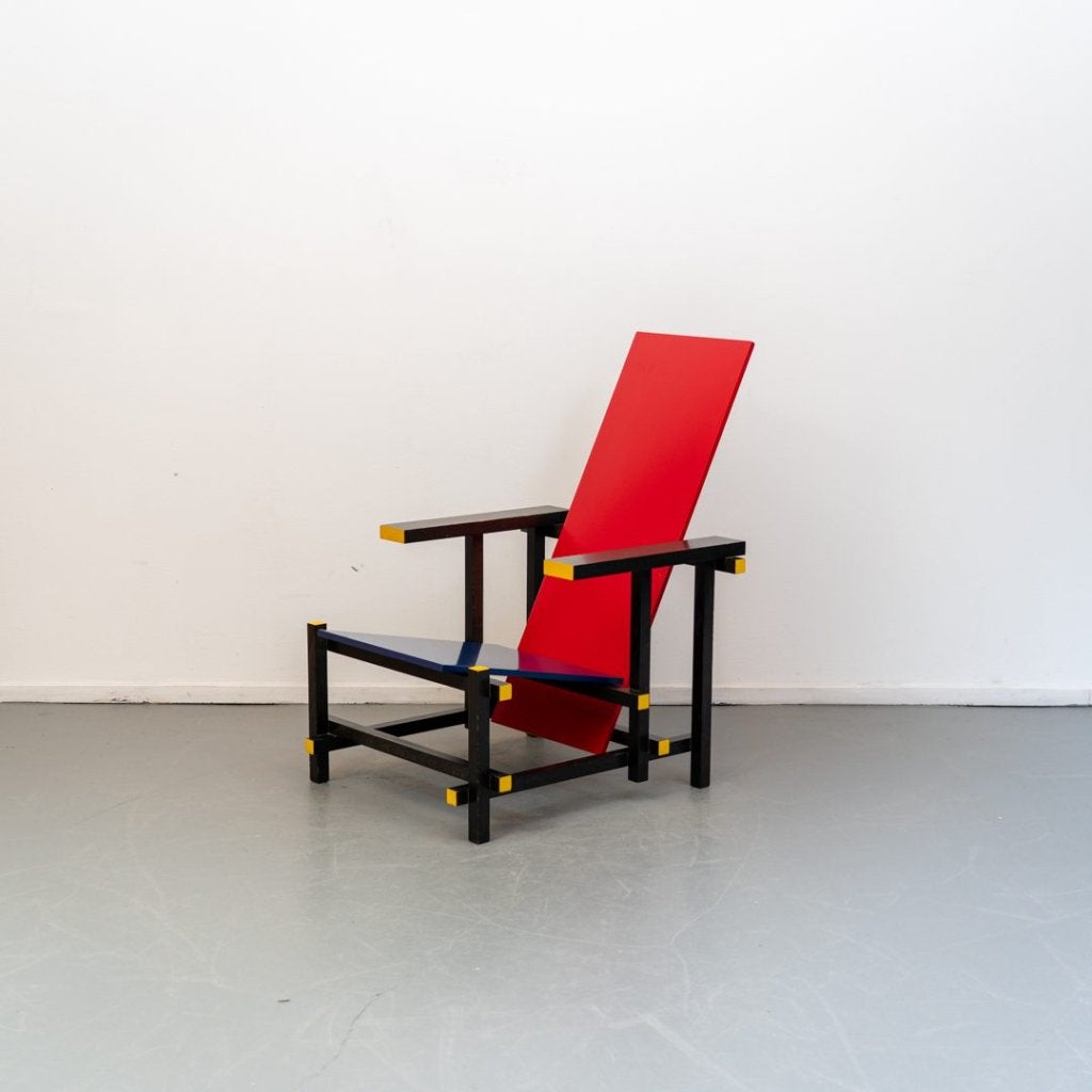 Cassina 635 Red And Blue Fauteuil Meerkleurig Hout, Huis en Inrichting, Niet ingevuld, Zo goed als nieuw, Niet ingevuld, Niet ingevuld