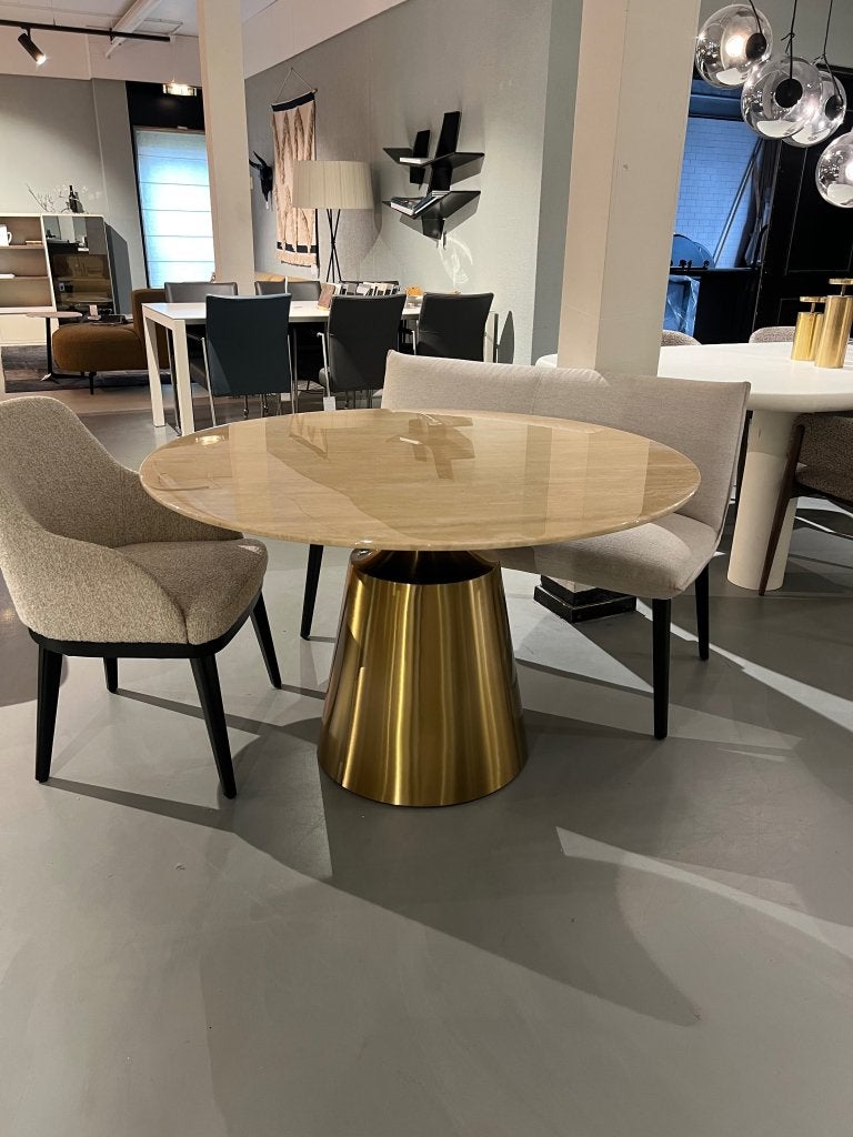 Eichholtz Eettafel Nathan | Travertin & Geborsteld Messing, Overige materialen, Delfweg 52 2211 VN Noordwijkerhout, Eichholtz