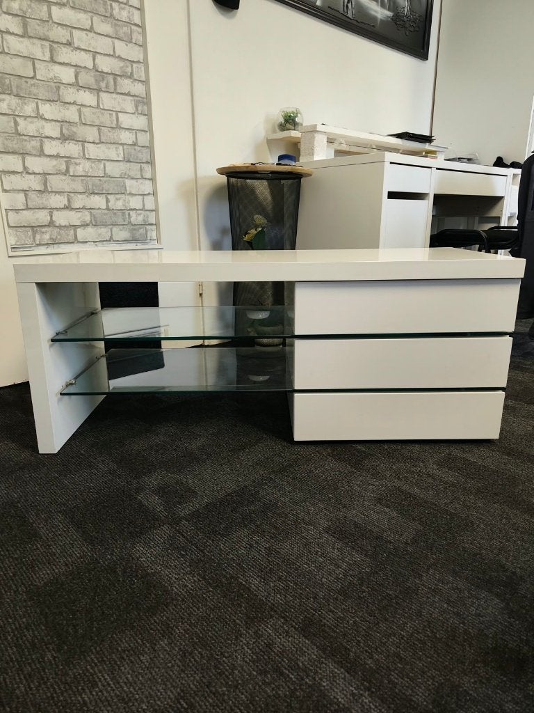 Witte hoogglans TV-meubel, Ophalen, Minder dan 100 cm, Modern, 25 tot 50 cm