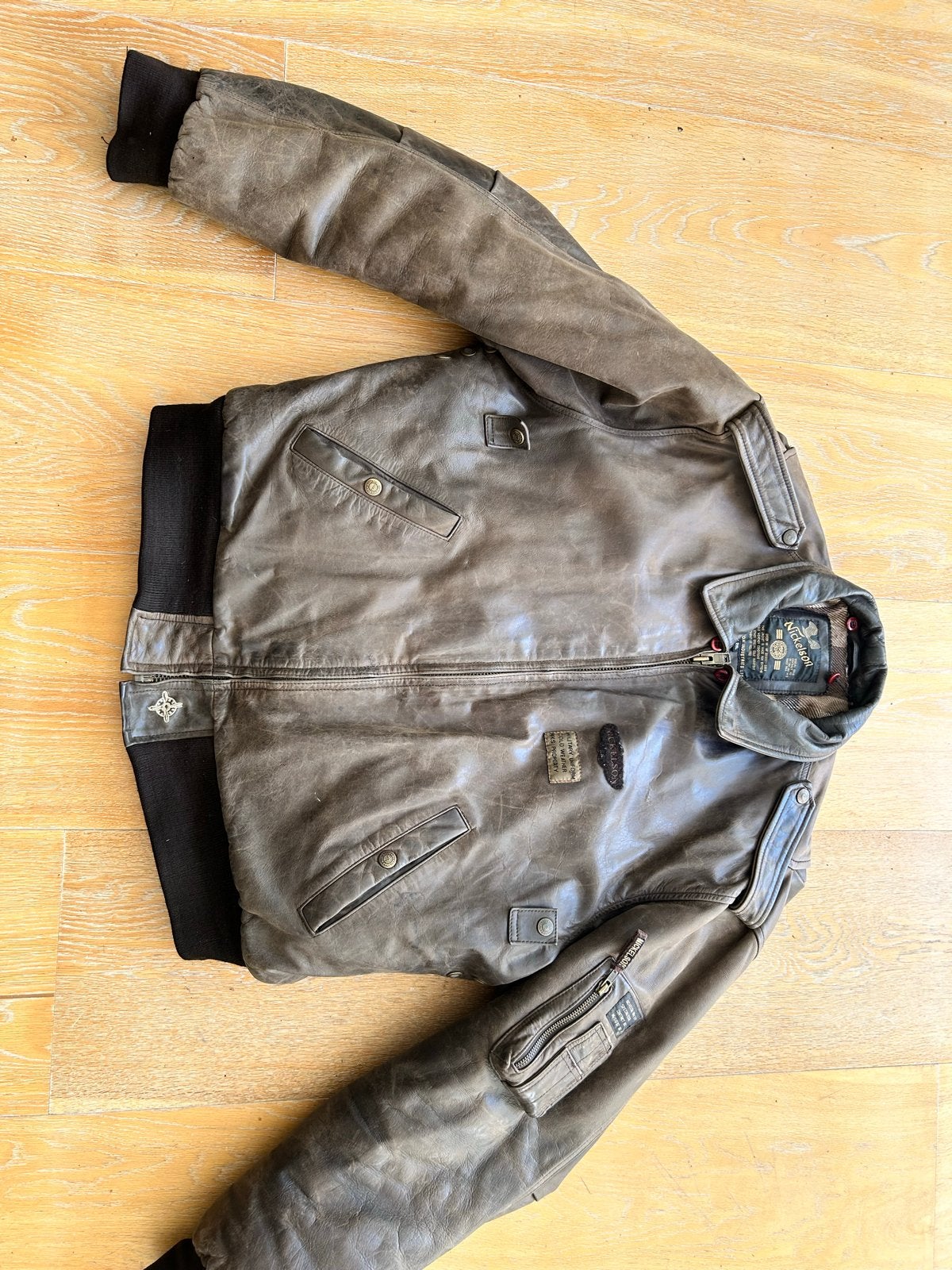 Nickelson Leren Jas - Militaire Stijl - Maat 2XL, Ophalen of Verzenden, Gedragen, Overige maten, Bruin