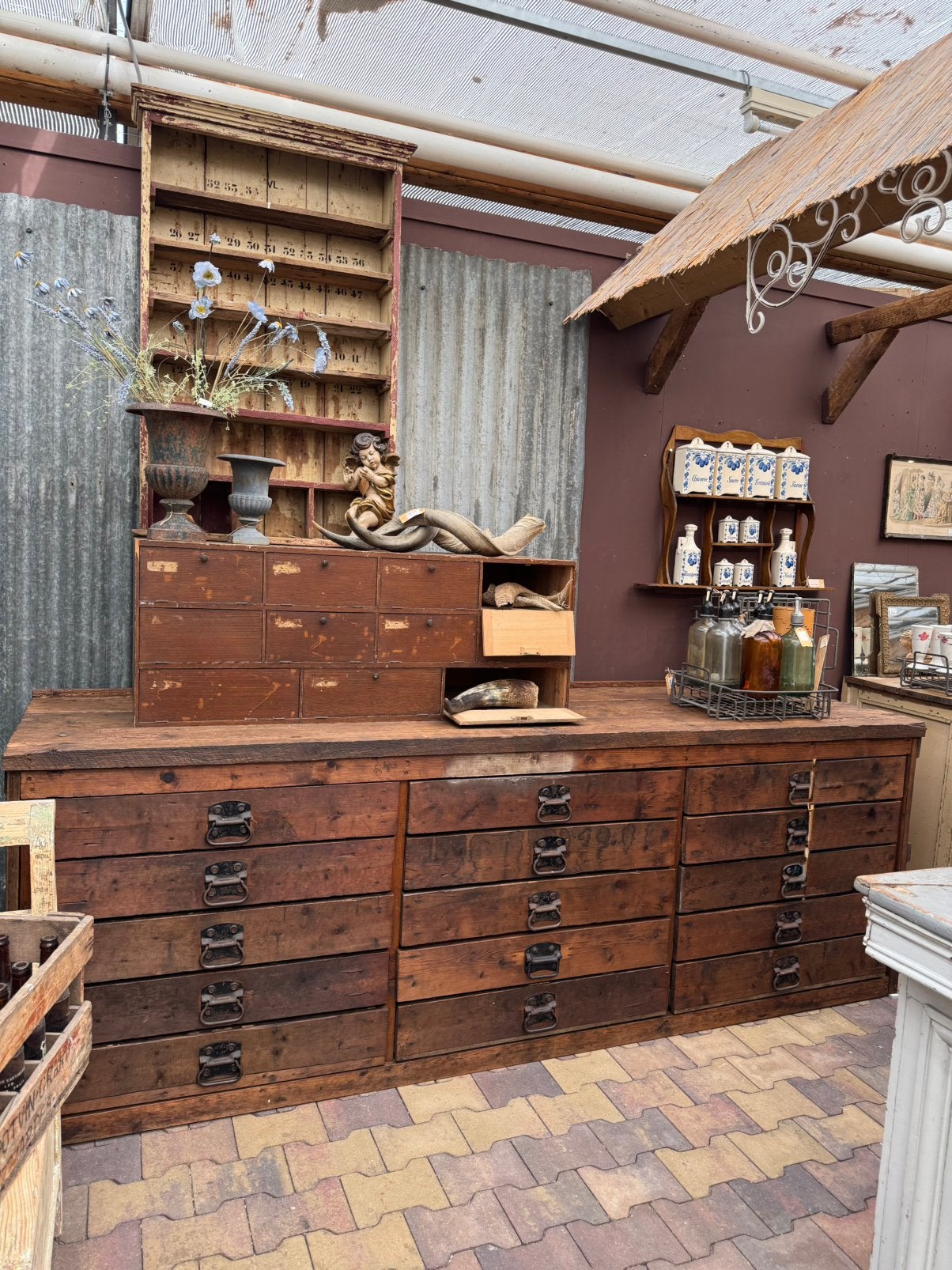 Robuust,ladekast,dressoir,keukenelement,15 lades,256 b,89 h, Ophalen, Stoer, Hoffz, industrieel, Gebruikt, Grenenhout