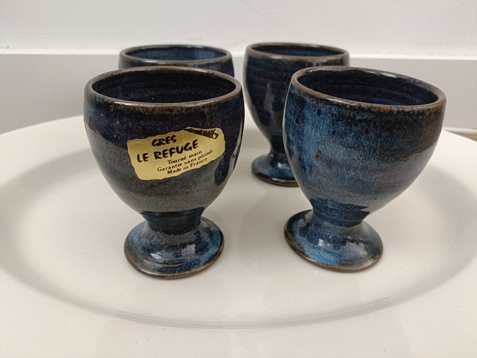 Set van 4 Franse Gres Le Rufuge kopjes, blauw, Antiek en Kunst, Ophalen