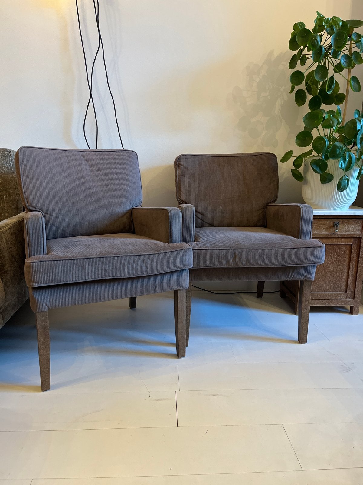 Set van 2 fauteuils in ribstof, Ophalen, Gebruikt, 75 tot 100 cm, 50 tot 75 cm