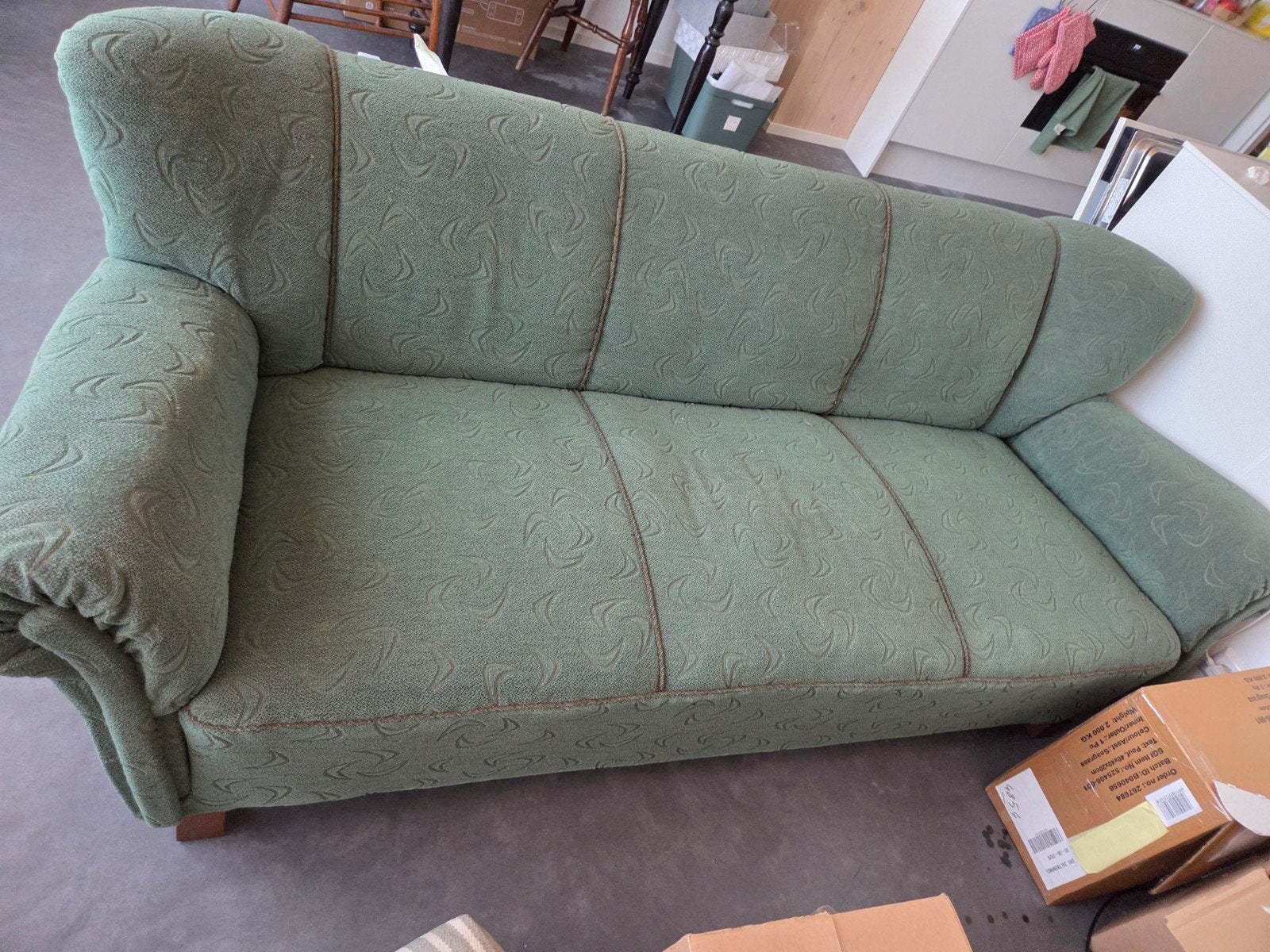 Groene driepersoons bank, vintage, 200 cm wide, Huis en Inrichting, Banken | Bankstellen, Gebruikt, Klassiek, Comfortabel, Driepersoons